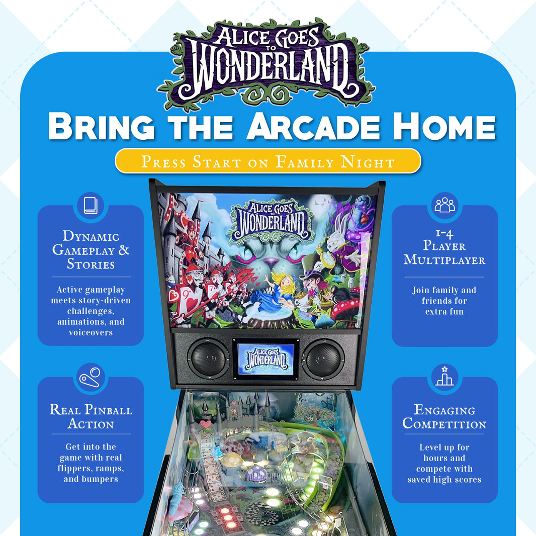 Wonderland Amusements Alice Goes to Wonderland Pinball Machine with LED Lighting